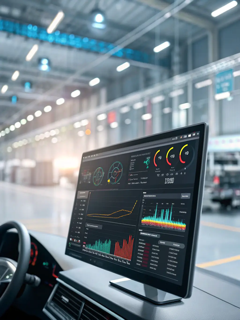 A screenshot of the IdeIndus platform dashboard, displaying real-time data visualizations of machine health metrics. The interface is clean and intuitive.
