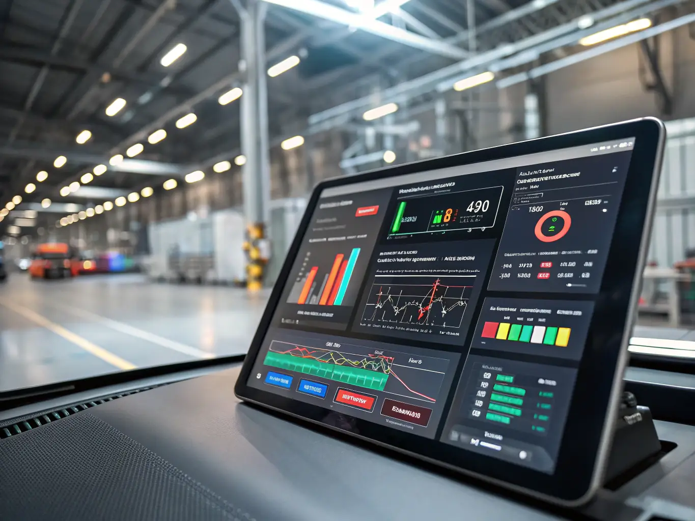 An image showing a dashboard interface displaying predictive maintenance analytics, highlighting the device's ability to forecast potential equipment failures.